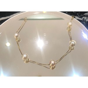 Βραχιόλι με χρυσή αλυσίδα Κ9 με φυσικά μαργαριτάρια 7-71/2 mm