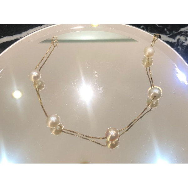 Βραχιόλι με χρυσή αλυσίδα Κ9 με φυσικά μαργαριτάρια 7-71/2 mm