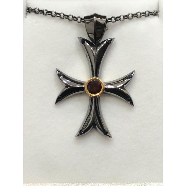 ΣΤΑΥΡΟΣ ΑΣΗΜΕΝΙΟΣ 925 ΜΕ ΙΔΙΑ ΑΛΥΣΙΔΑ ΜΑΥΡΗ ΕΠΙΠΛΑΤΙΝΩΣΗ ΚΑΙ ΣΤΟ ΚΕΝΤΡΟ ΓΡΑΝΑΔΑ.