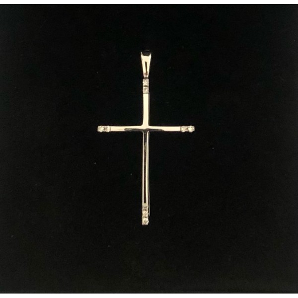Σταύρος λευκοχρυσος Κ18 με  εννέα brilliant βάρους 0,06cts VS/G