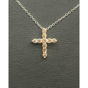 Σταύρος λευκοχρυσος κ18 με brilliant Brown βάρους 0,23cts