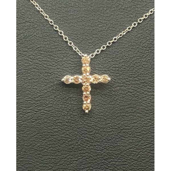 Σταύρος λευκοχρυσος κ18 με brilliant Brown βάρους 0,23cts