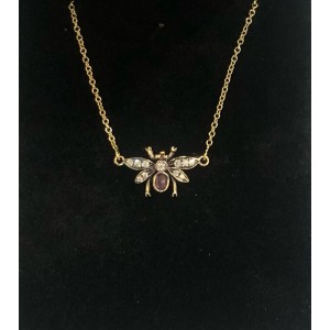 Κολιε χρυσό Κ18 αντικε με ρουμπίνι και brilliant