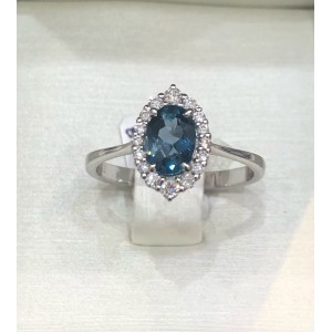 ΔΑΚΤΥΛΙΔΙ ΛΕΥΚΟΧΡΥΣΟ Κ18 ΡΟΖΕΤΑ ΜΕ BRILLIANT ΒΑΡΟΥΣ 0,26CTS  VS-E/F KAI LONDON BLUE ΒΑΡΟΥΣ 0,97CTS