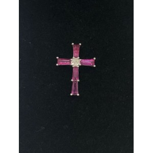 Σταύρος λευκοχρυσος κ18 με ρουμπίνια RECTANGLE βάρους 0,50cts και brilliant βάρους 0,05cts