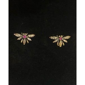 Σκουλαρικια χρυσά αντικε Κ18 με ρουμπίνια και brilliant.